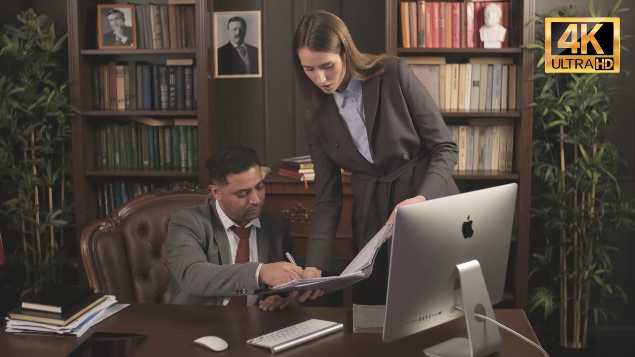📁 Secretary Brings Files to Boss | Free 4K Stock Footage for Legal & Corporate Projects