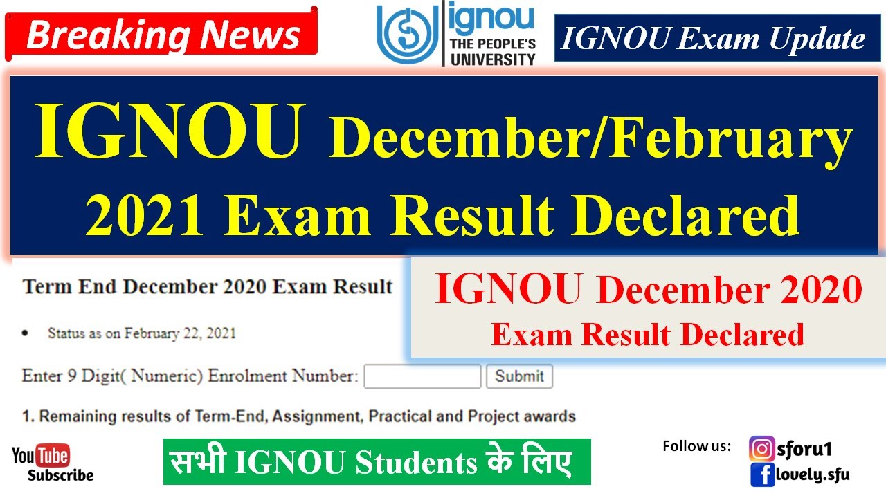 [Breaking News] IGNOU December/February 2021 Exam Result Declared || December 2020 Result Declared