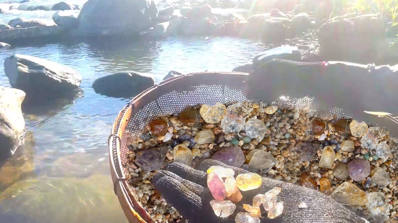 Finding Natural Quartz Crystal Amethyst Gemstones By Mining Hand ln ...