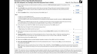 Exclusion of Prior Year Benefits Worksheet walkthrough (IRS Form 8839, Part III)