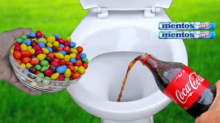 Experiment ! M&amp;M Candy VS Toilet Coca Cola, Sprite and Mentos