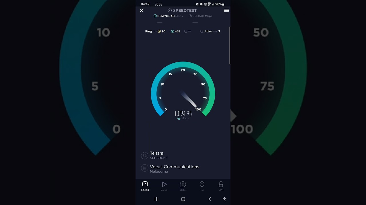 Telstra Australia 5G Mobile Speedtest Ookla - 1.1 Gigabit Speed
