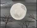 Black and White Full Moon Acrylic Painting for Beginners
