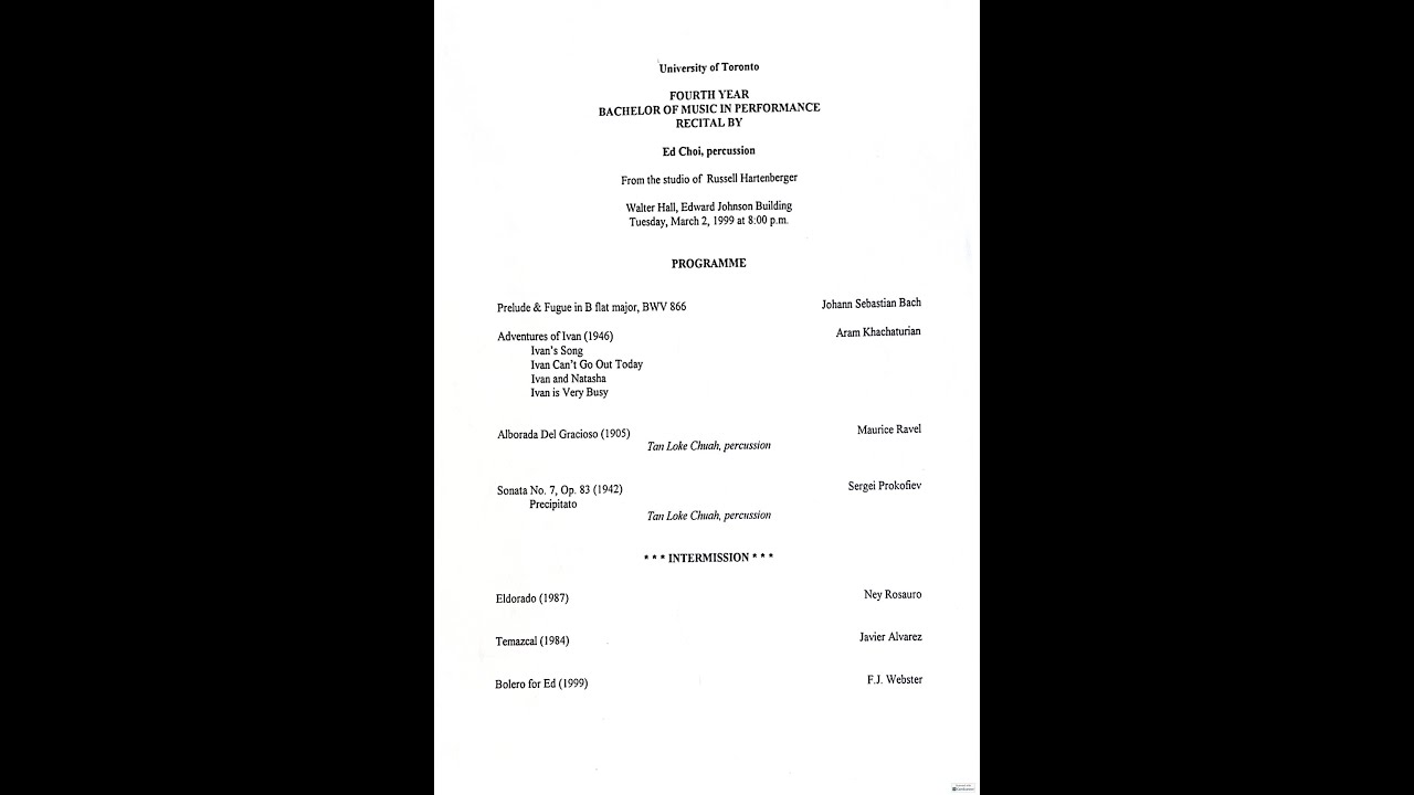 Ed Choi Recital U of Toronto 1999