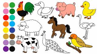 FARM ANIMALS - Learn To Draw and Color for Toddlers - Drawings for Kids