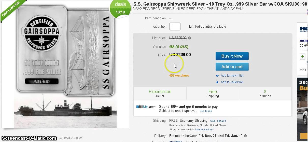 SS Gairsoppa Shipwreck 10oz Silver Bar
