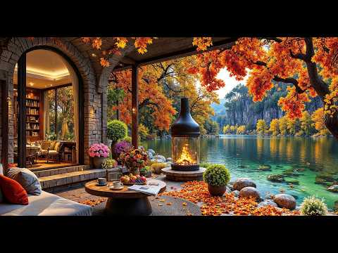 Autumn Lake Cottage With Fireside Views | Soft Jazz For Coffee, Reading, Work & Peaceful Relaxation