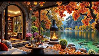 Autumn Lake Cottage With Fireside Views | Soft Jazz For Coffee, Reading, Work & Peaceful Relaxation screenshot 5