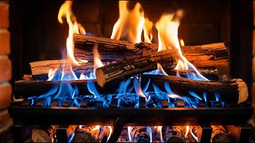 Fireplace with Blue Flames Below and Orange Glow Above, Brick Wall Background for Cozy Ambience
