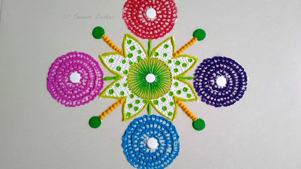 Small, easy and quick rangoli design with 9 to 1 straight dots | Easy ...
