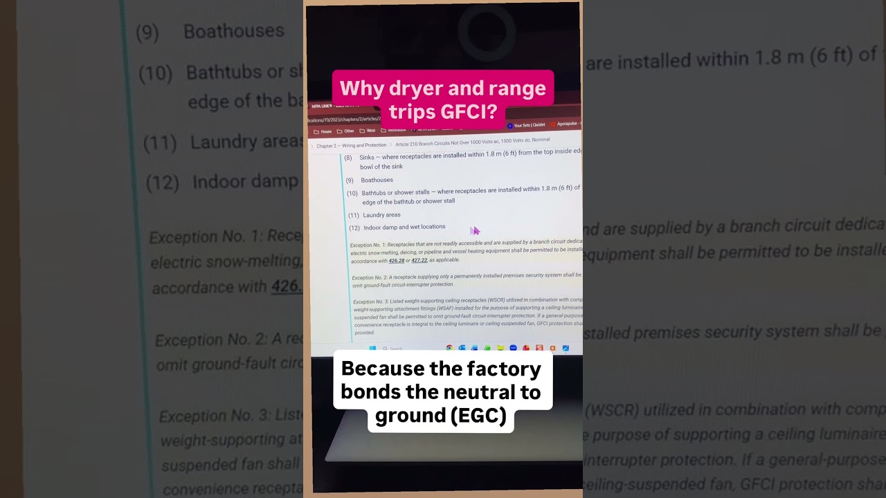 Защита GFCI требуется для плит и сушилок, подключаемых с помощью шнура и вилки, см. NEC 210.8(A)