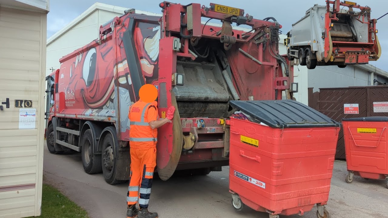 Biffa Wasteeater + Hire Bin lorry Collecting Holiday Park Bins!