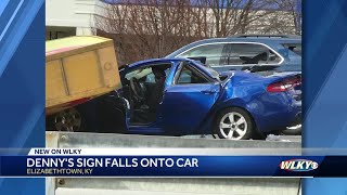 Denny's sign falls on top of car in Elizabethtown, sending 3 people to hospital