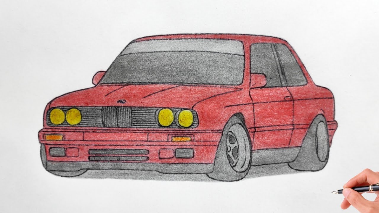 How to draw a BMW M3 E30 1990 / drawing 3d car / coloring bmw 3 series