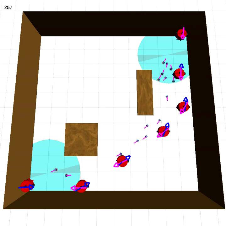 Eye-bots serving as mobile stigmergic markers for foot-bot navigation: more cluttered environment