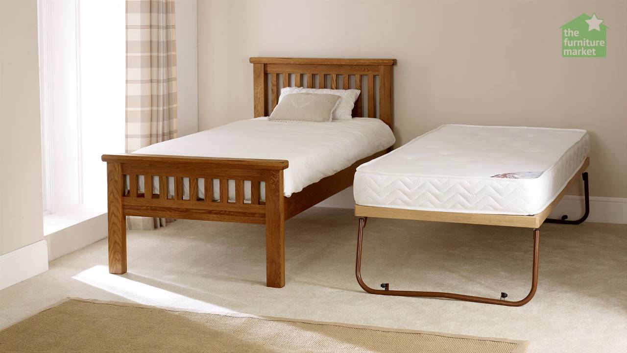 Rustic Solid Oak 3ft Single Bed with Fold Away Oak Guest bed Underbed