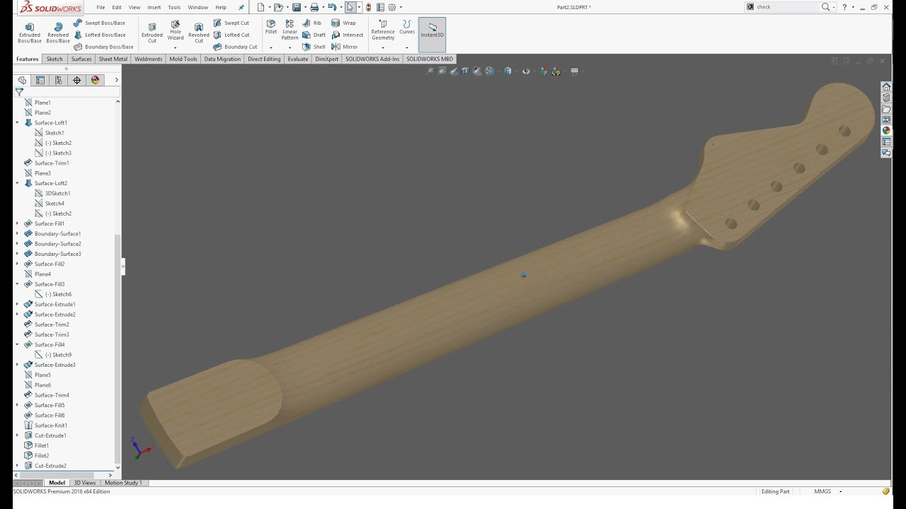 SOLIDWORK S2016 - SURFACE - NECK