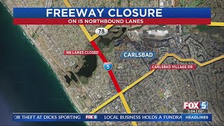 Traffic Alert: I-5 in Carlsbad closing to traffic overnight Monday