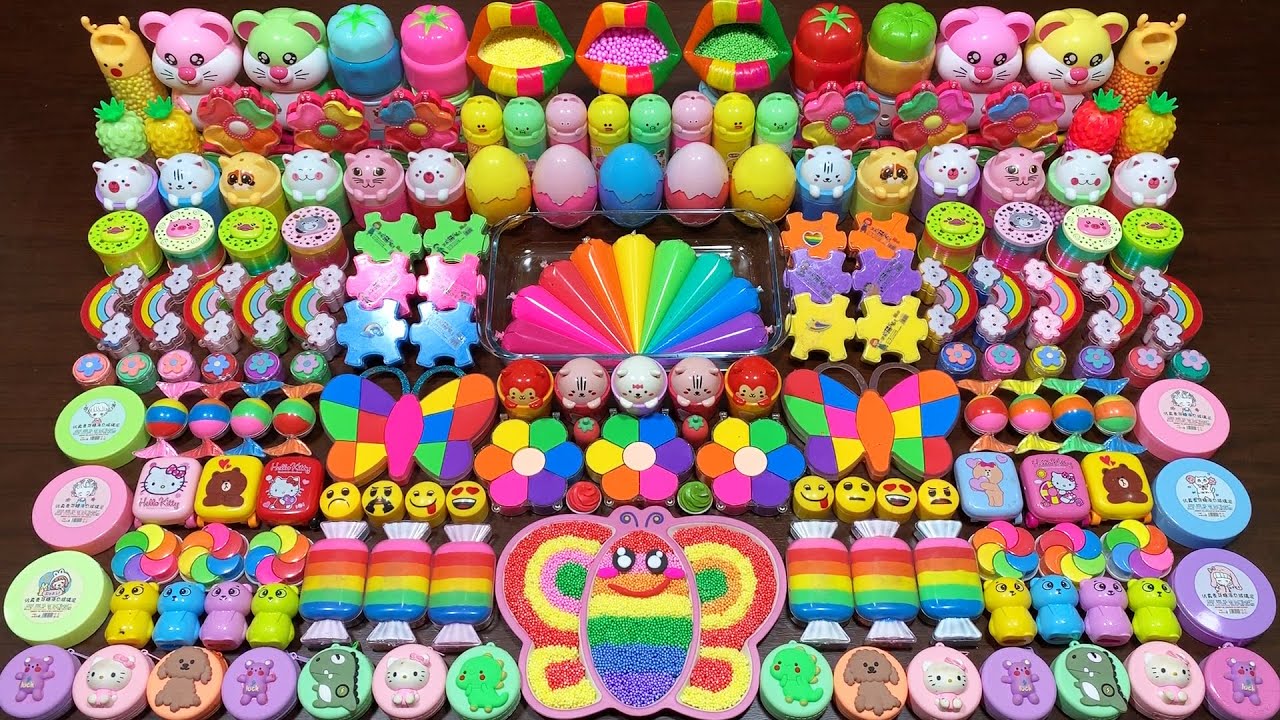 SATISFYING WITH CLAY PIPING BAG & FOAM | Mixing Random Things Into GLOSSY Slime 