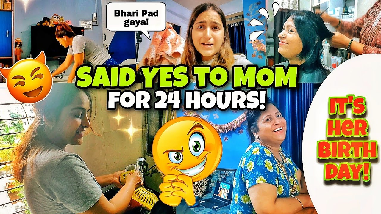 Saying YES to MOM for 24 HOURS Challenge 😥 *Bhari pad gaya* SHORT haircut