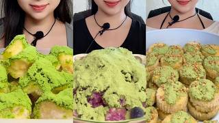 Asmr  Coated Matcha Powdery Shaved Ice Crunch Ice Eating Asmr Green Ice Mukbang   
