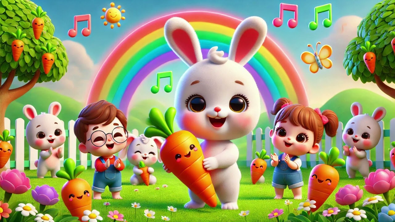 Baby Bunny Carrot Song 🥕🐰 | Cute Baby Bunny Eating Carrots 🎶💖 | Fun & Happy Animal Song for Babies,