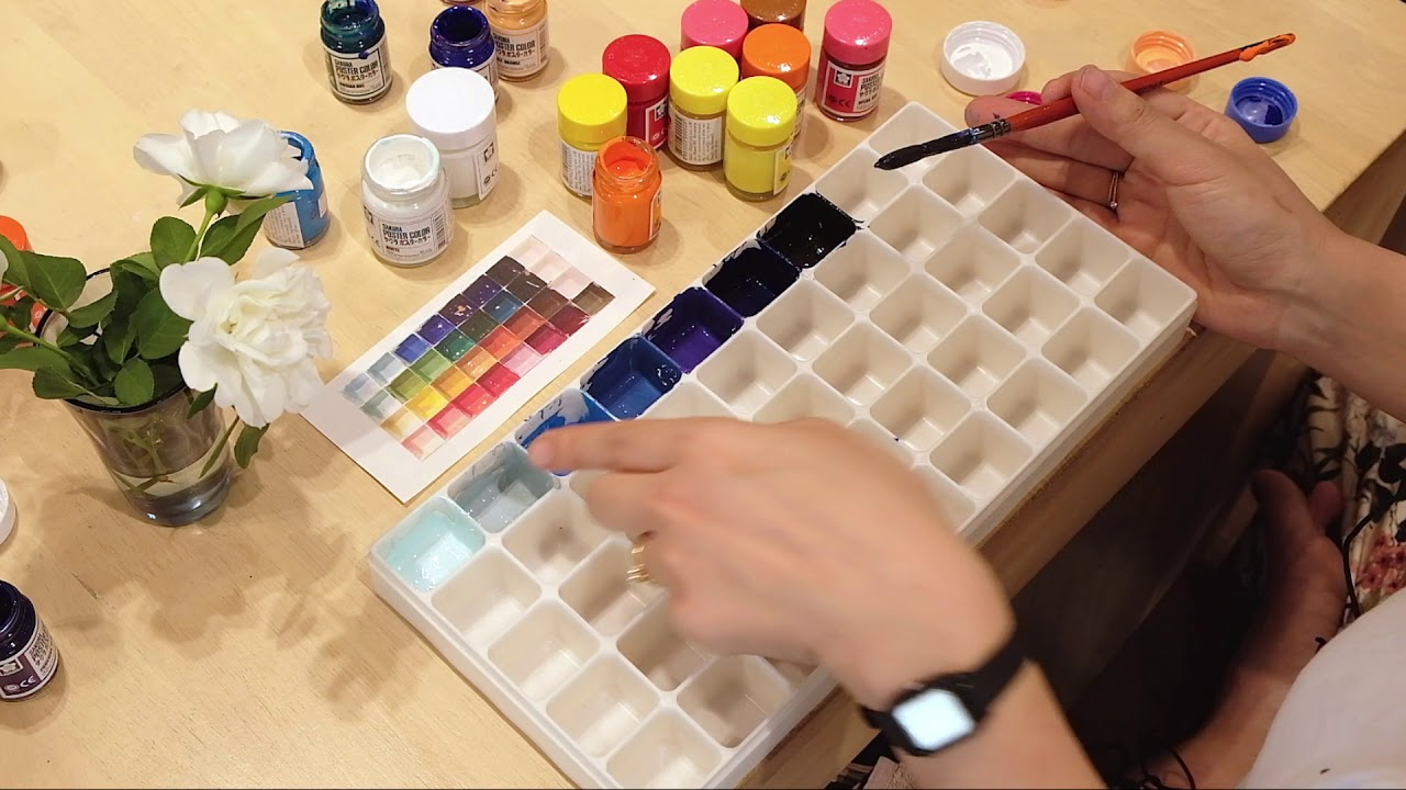 วิธีการผสมสีโปสเตอร์ใส่ถาดสี