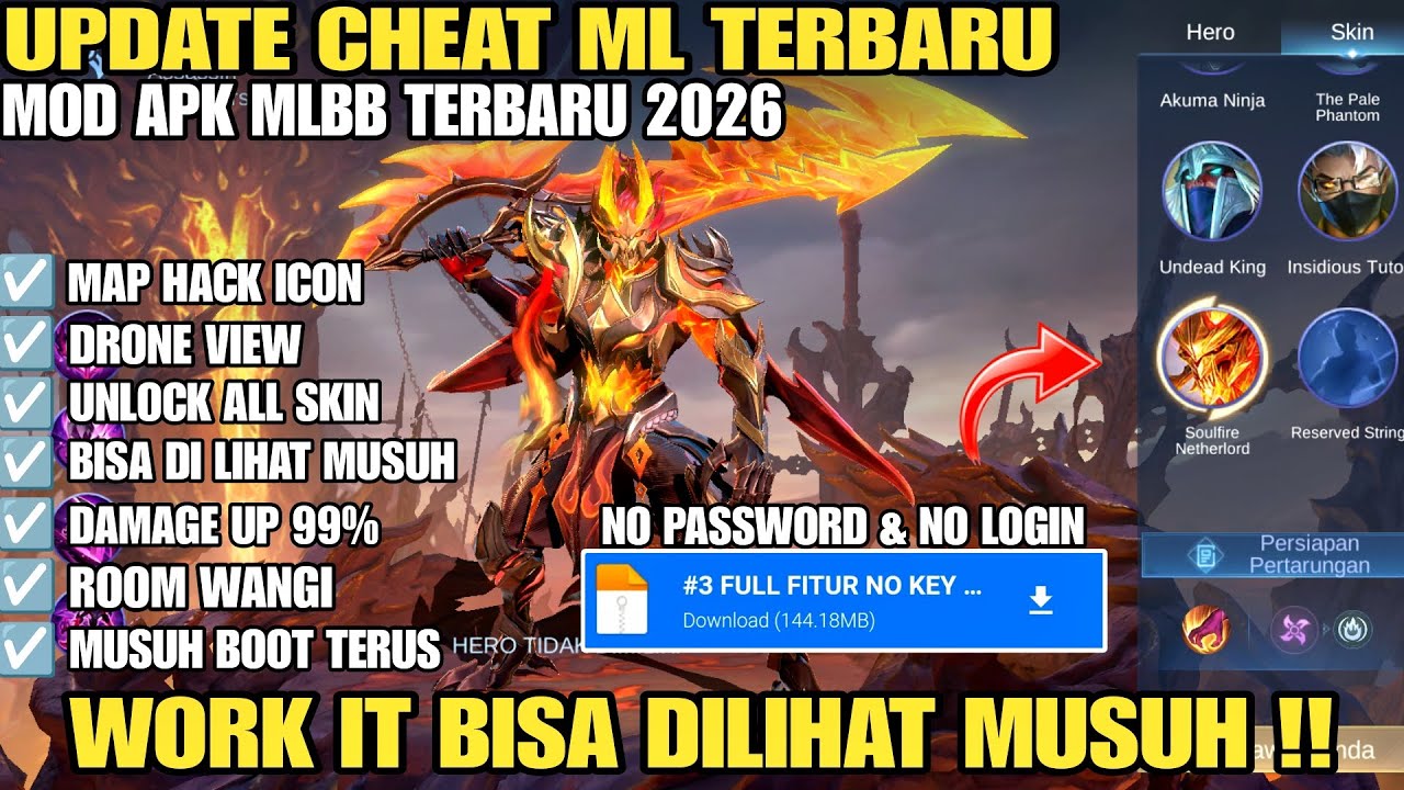 CHEAT ML TERBARU 2026 ANTI BANNED - MOD MENU MAP HACK MOBILE LEGENDS UNLOCK ALL SKIN TERBARU