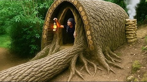 I Built an Entire Shelter Inside a Giant Tree