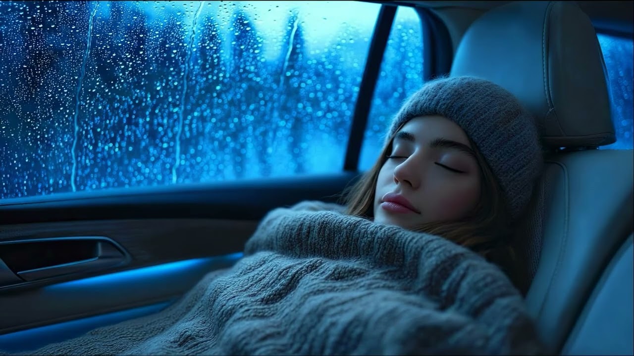 Goodbye Anxiety to Fall Asleep Instantly with Pouring Rain & Thunder on a Cozy Car at Night