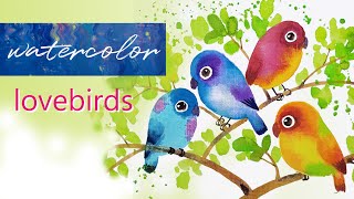 簡單的水彩渲染技法how to paint lovebirds with watercolor
