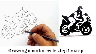رسم دراجة نارية بالخطوات | تعليم الرسم | How to draw a motorcycle in pencil for beginner
