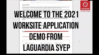 LaGuardia SYEP Worksite Application Demo 2021
