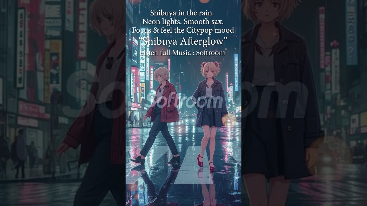 Shibuya in the rain. Neon lights.  the Citypop mood 💫