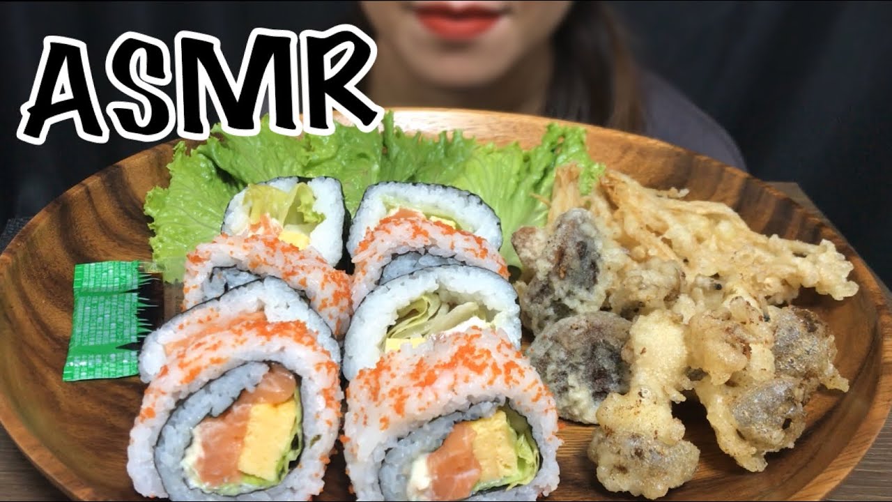ASMR SALMON MAKI SUSHI【SUSHI ROLLS】 ENOKI, SHIMEJI & SHIITAKE
