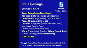 Salesforce Developer Job Opening|Join & Get Placement|Besant Technologies #shorts #ytviral #mncjob