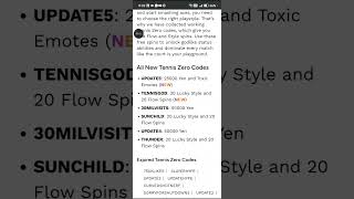 Tennis zero codes #roblox