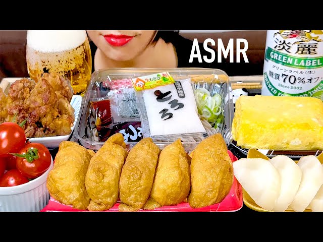 【ASMR】Sushi Pocket, Grated Yam Soba, Deep fried Chicken, Japanese Omelette, Pickled Radish, Tomato