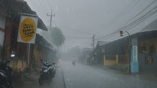 HEAVY RAIN WALK MY INDONESIA VILLAGE THUNDESTORM UMBRELLA RAIN SOUNDS.