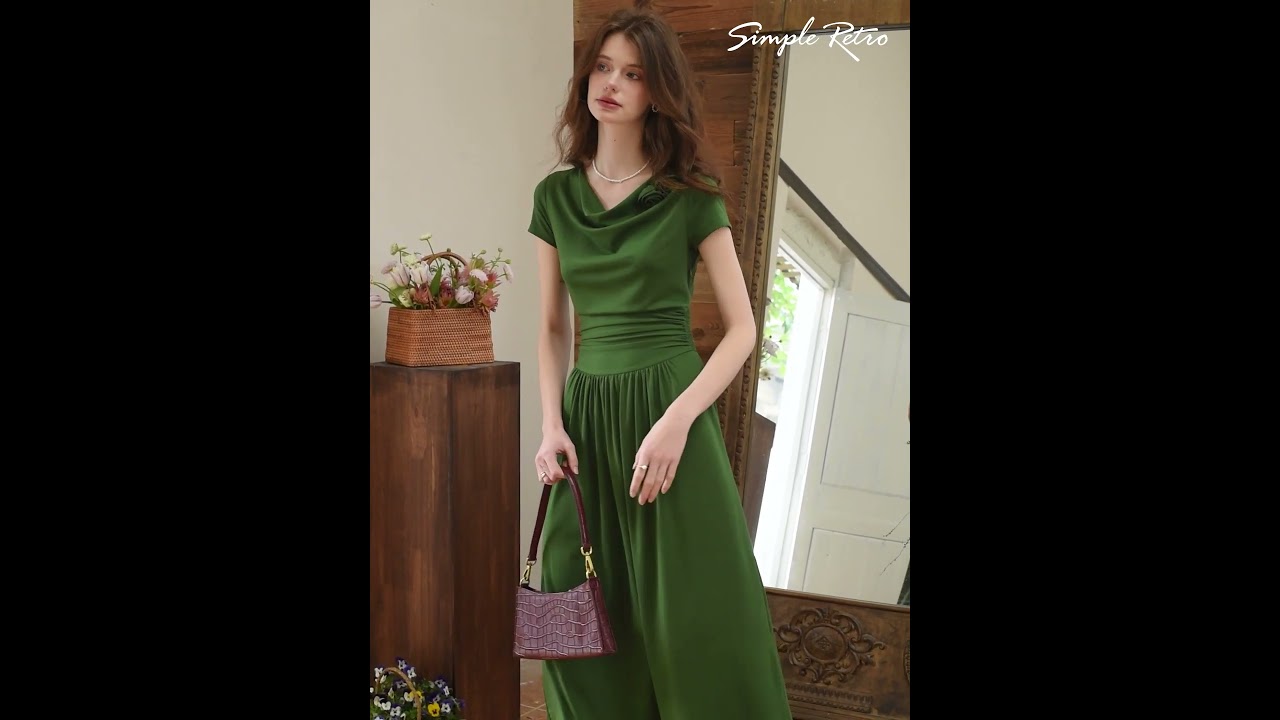 Simple Retro | Bella Cowl Neck 3D Rose Dress | 2025 S/S - YouTube