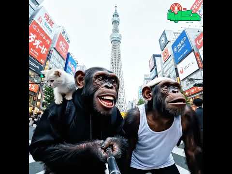 ميمون وميمونه عند برج طوكيو أجمل منظر في اليابان