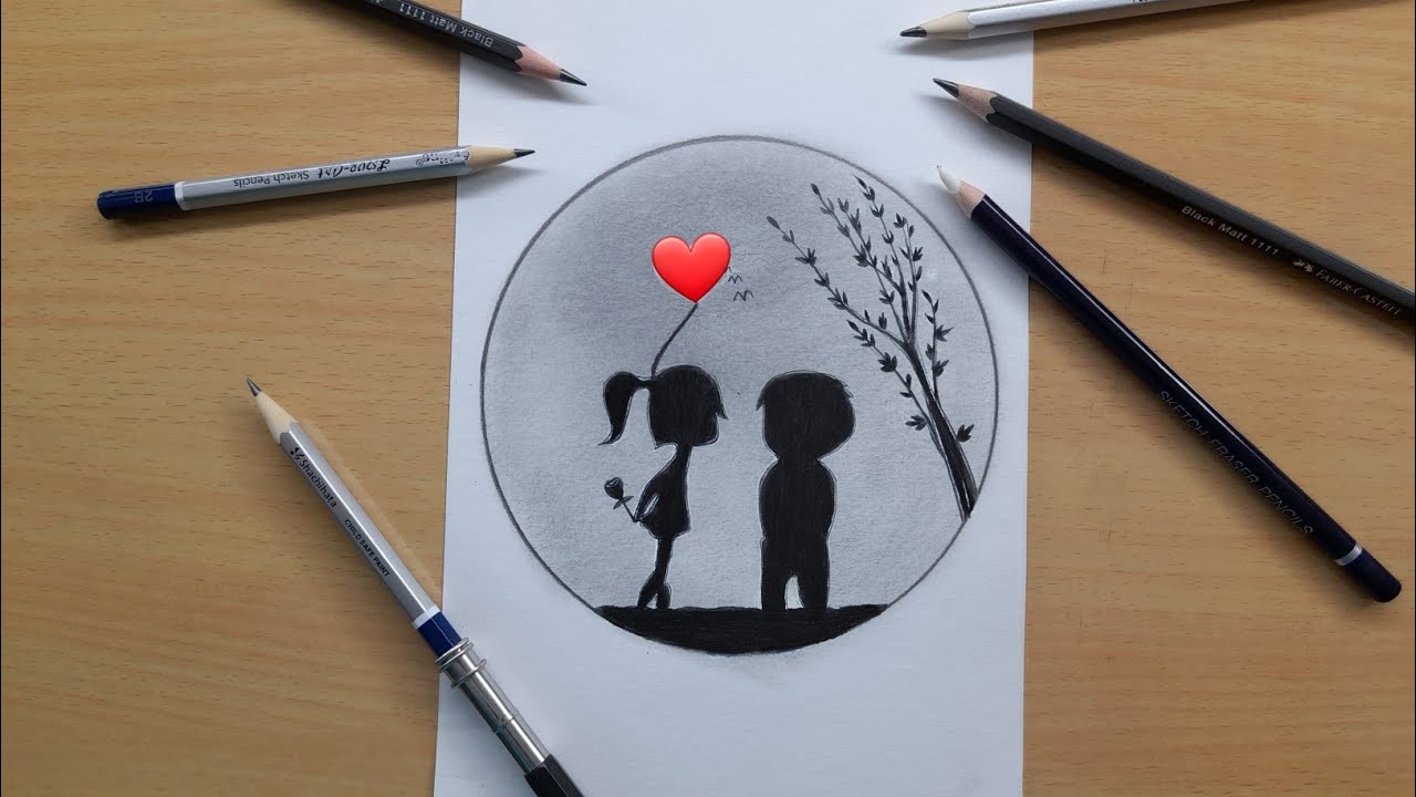 Circle love couple scenery | circle sketch drawing