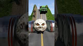 Cars &amp; School Bus vs Giant Pit BollardsCrash #4 - BeamNG.Drive #shorts #viral