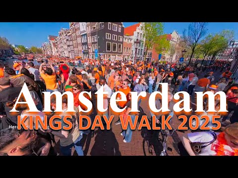 KINGS DAY 2025 AMSTERDAM central, singel, herengracht, walk video 1hour (4K)