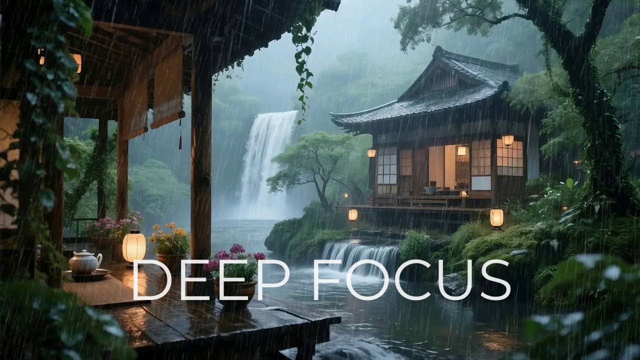 🔴 Очаровательный водопад на традиционной чайной веранде для идеальной глубокой медитации 🍵