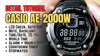 Casio AE-2000 Tutorial: Detail Settings for AE2000W (Time, Date, World Time, Alarm, Timer)