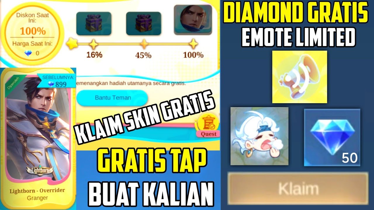 SKIN LIGHTBORN GRANGER GRATIS, EVENT WEB KONTES KREASI, BATTLE EMOTE SORA GRATIS, DIAMOND ML GRATIS