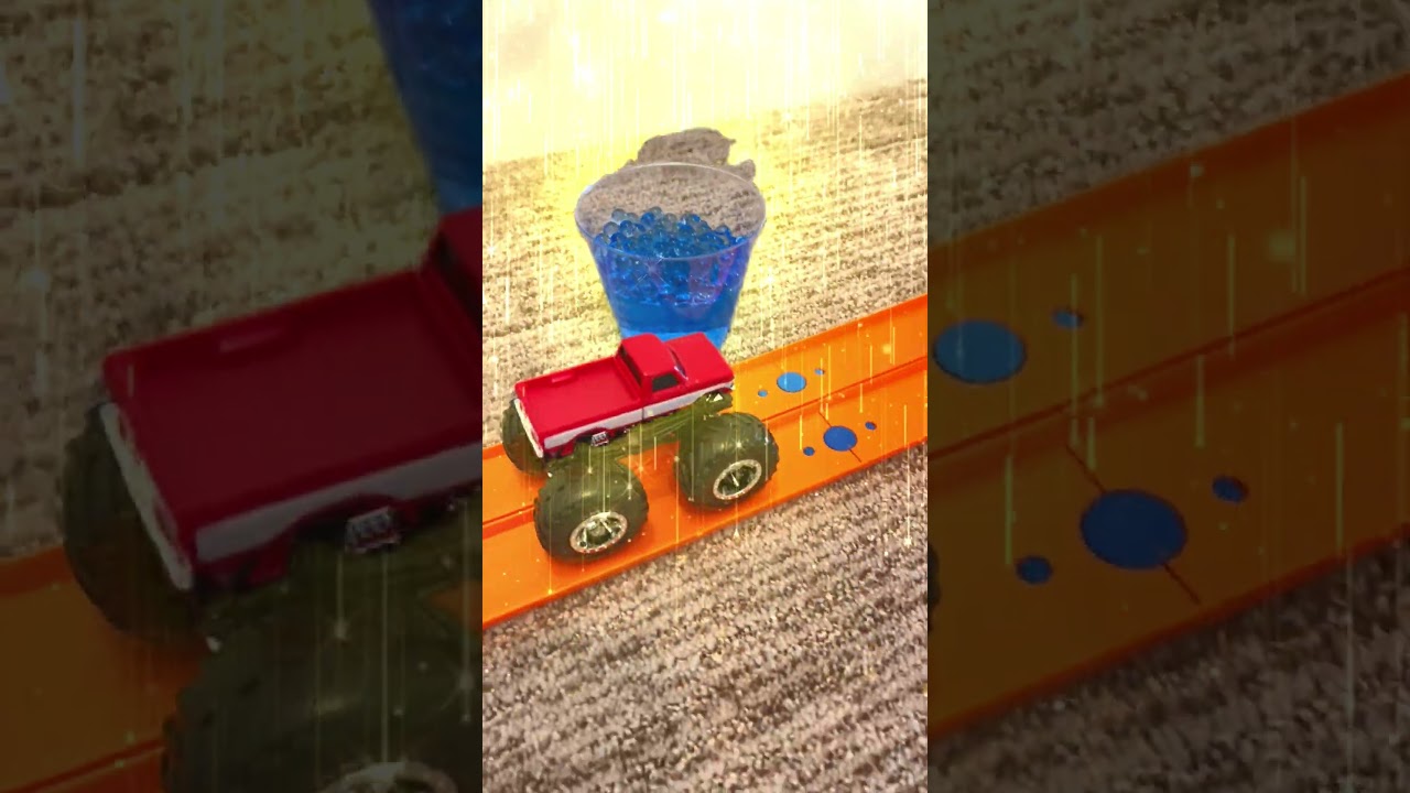 Ford F100 Monster Truck POPPING BOBA Water Splash Dunk on Hot Wheels Track