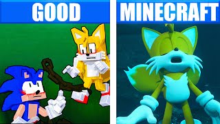 Sonic saves Tails Minecraft Animation VS Sonic drowning with Tails Good Ending comparison mods