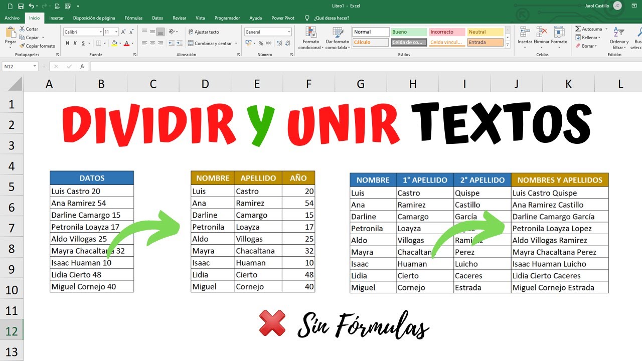 Como DIVIDIR Y UNIR TEXTOS SIN FÓRMULAS en EXCEL Fácil y Rápido